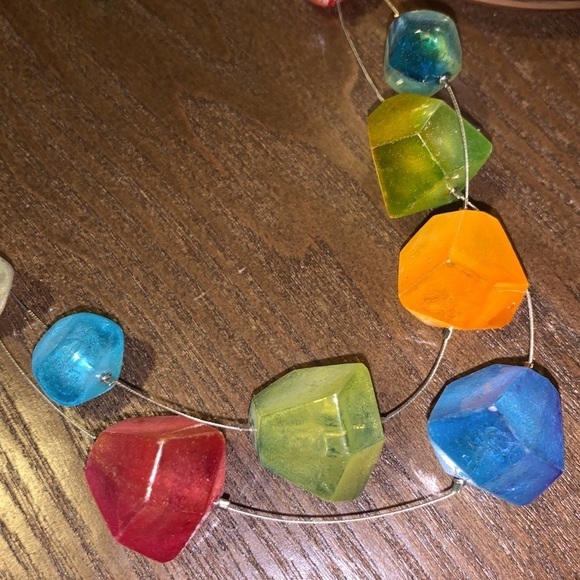 Funky Double Strand Crystal Wire Choker Necklace Maximalist Bright Colors Unique - Picture 3 of 7